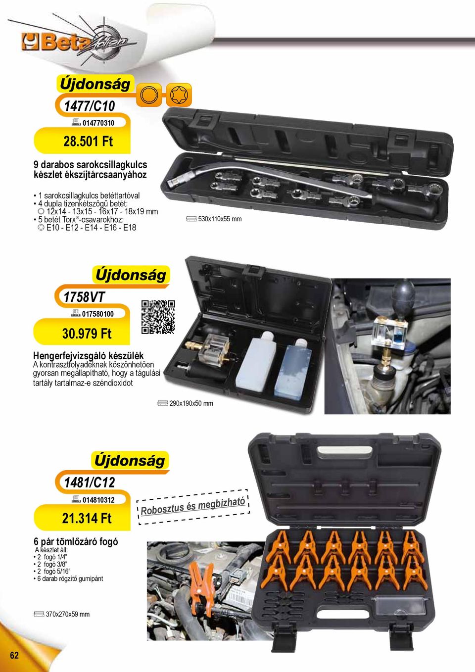 mm 5 betét Torx -csavarokhoz: E10 - E12 - E14 - E16 - E18 530x110x55 mm 1758VT 017580100 30.