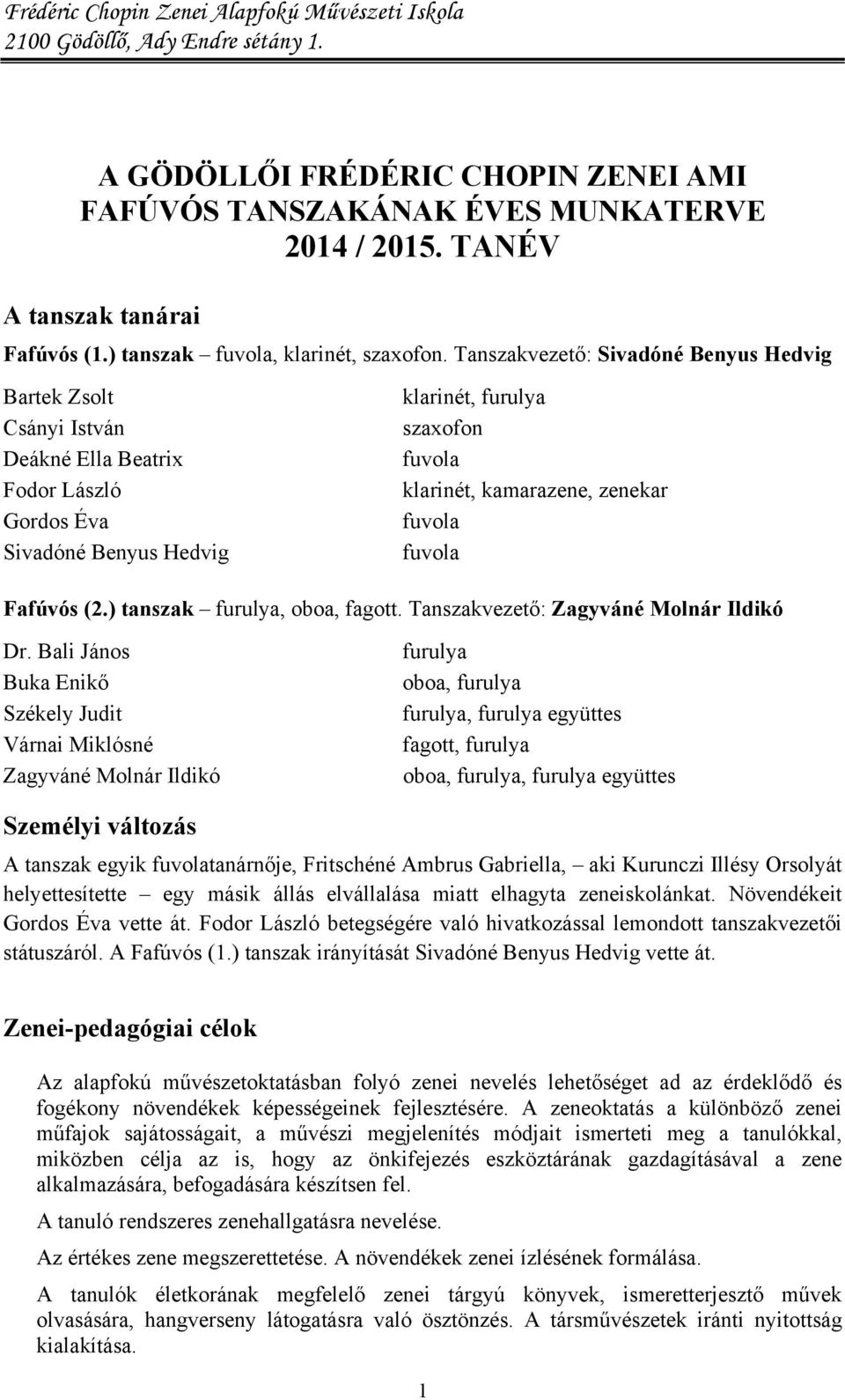 fuvola fuvola Fafúvós (2.) tanszak furulya, oboa, fagott. Tanszakvezető: Zagyváné Molnár Ildikó Dr.