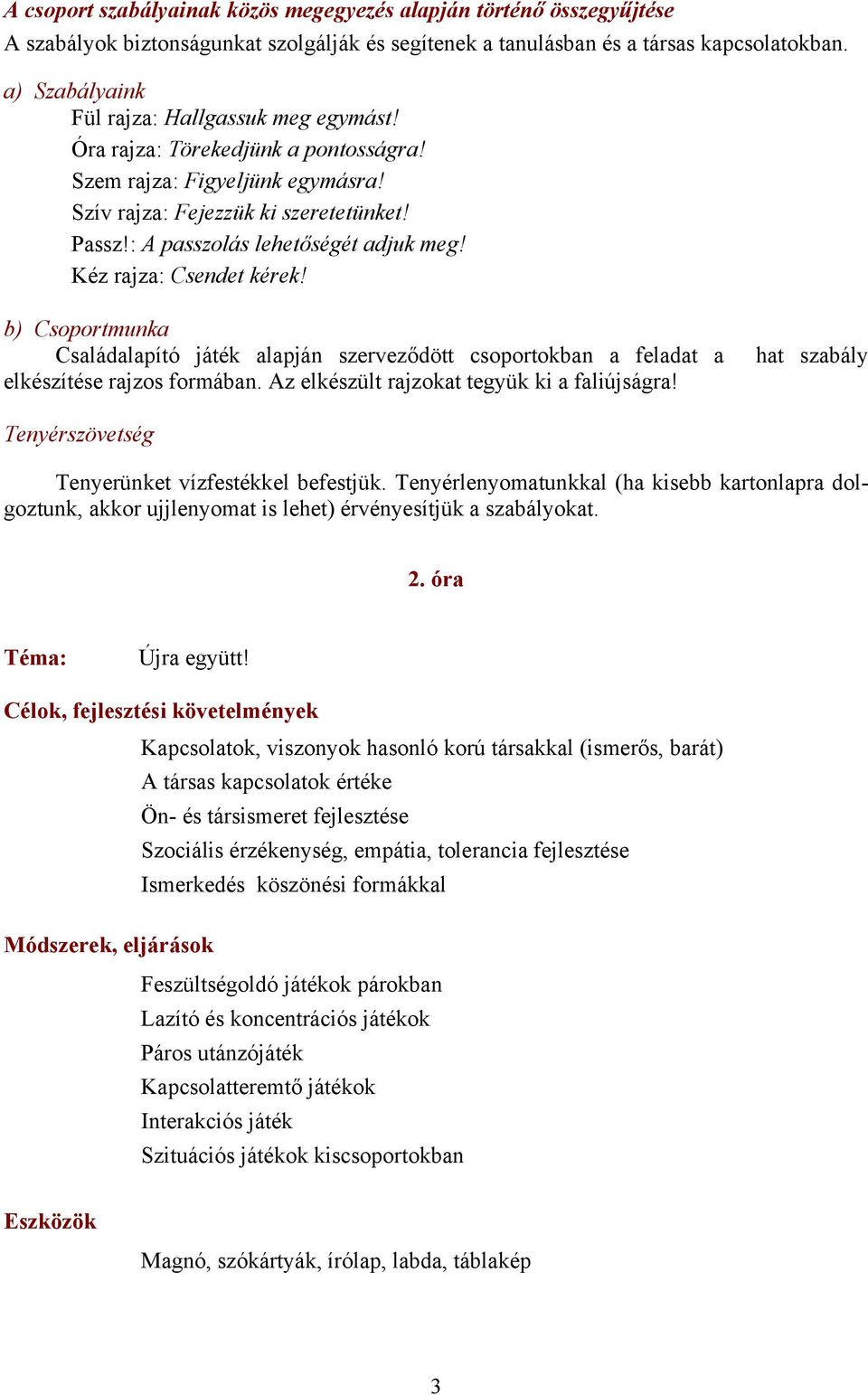 : A passzolás lehetőségét adjuk meg! Kéz rajza: Csendet kérek! b) Csoportmunka Családalapító játék alapján szerveződött csoportokban a feladat a hat szabály elkészítése rajzos formában.