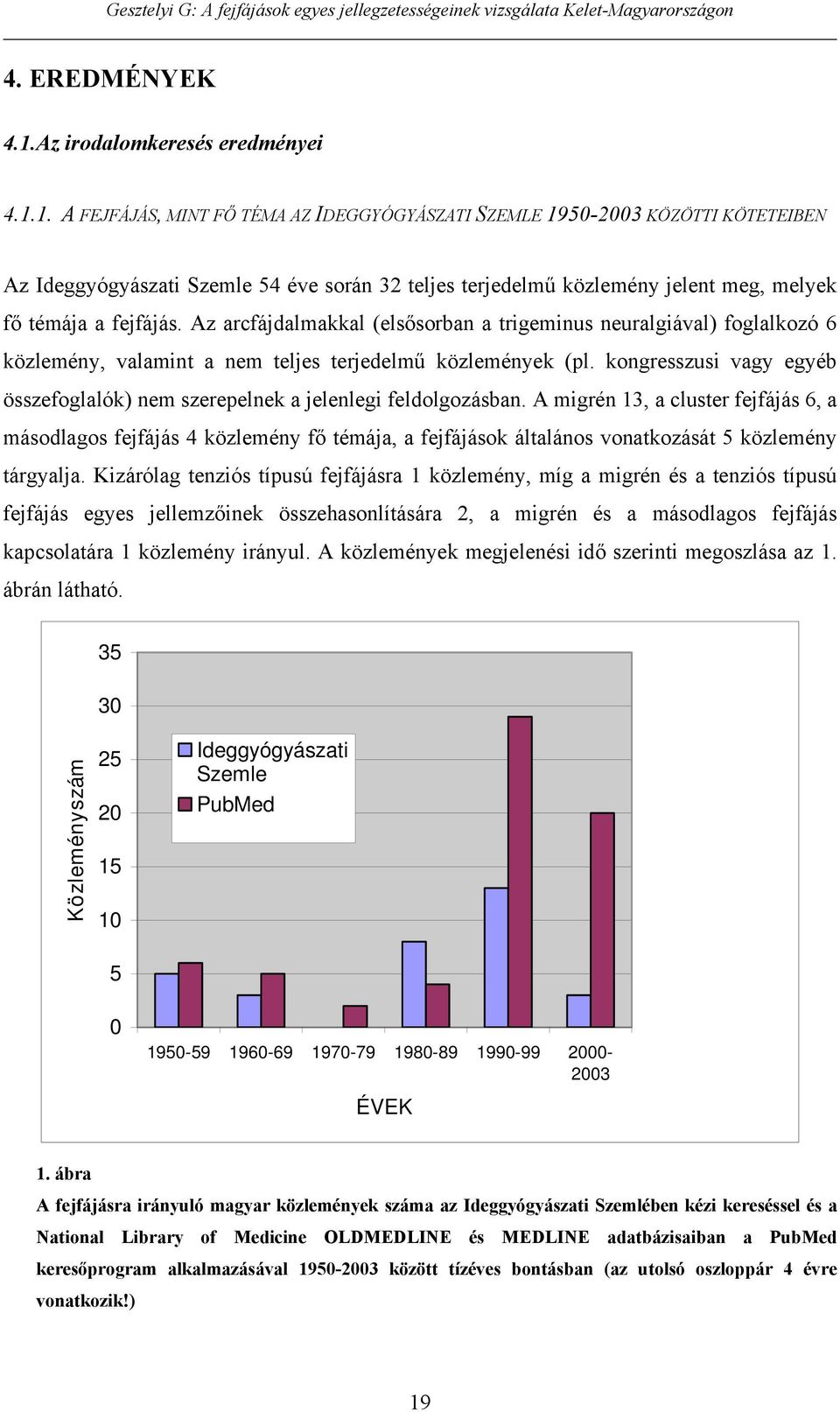 1. A FEJFÁJÁS, MINT F TÉMA AZ IDEGGYÓGYÁSZATI SZEMLE 1950-2003 KÖZÖTTI KÖTETEIBEN Az Ideggyógyászati Szemle 54 éve során 32 teljes terjedelm közlemény jelent meg, melyek f témája a fejfájás.