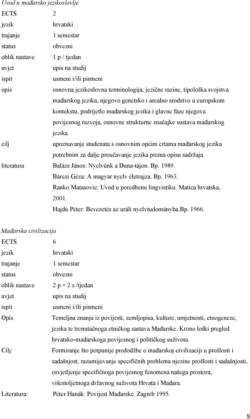 crtama mađarskog a potrebnim za dalje proučavanje a prema u sadržaja literatura Balázs János: Nyelvünk a Duna-tájon. Bp. 1989. Bárczi Géza: A magyar nyelv életrajza. Bp. 1963.