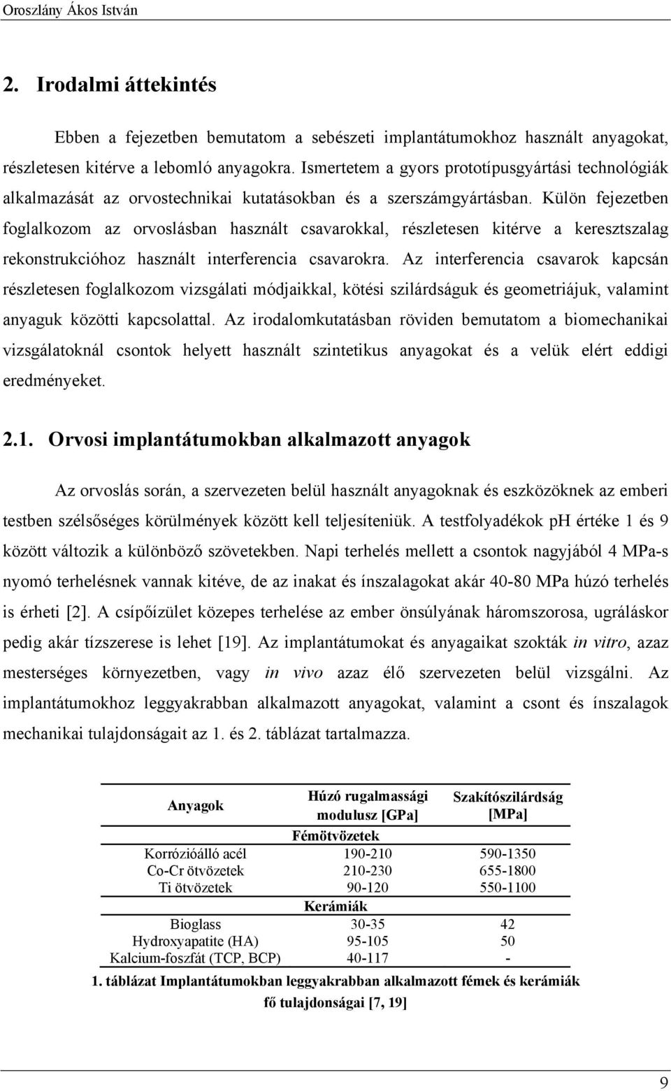 Külön fejezetben foglalkozom az orvoslásban használt csavarokkal, részletesen kitérve a keresztszalag rekonstrukcióhoz használt interferencia csavarokra.