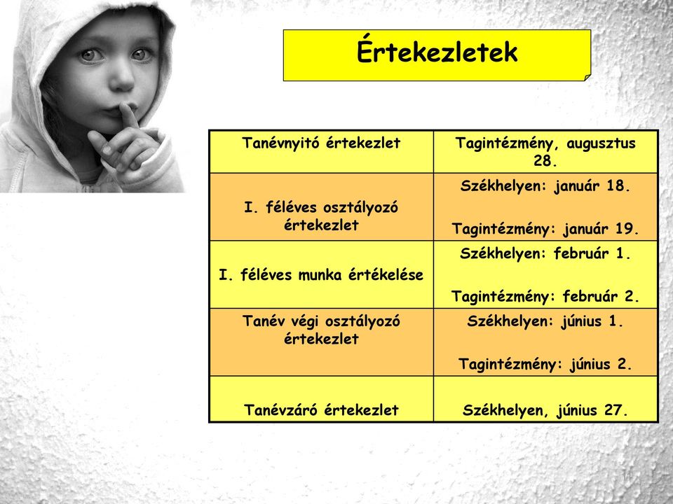 Székhelyen: január 18. Tagintézmény: január 19. Székhelyen: február 1.