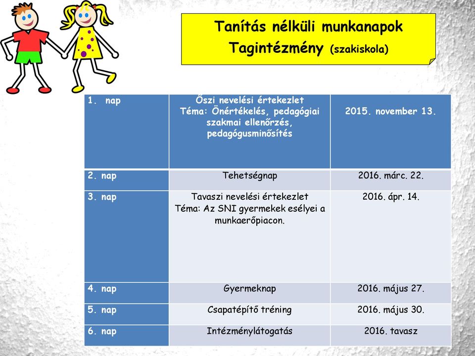 november 13. 2. nap Tehetségnap 2016. márc. 22. 3.