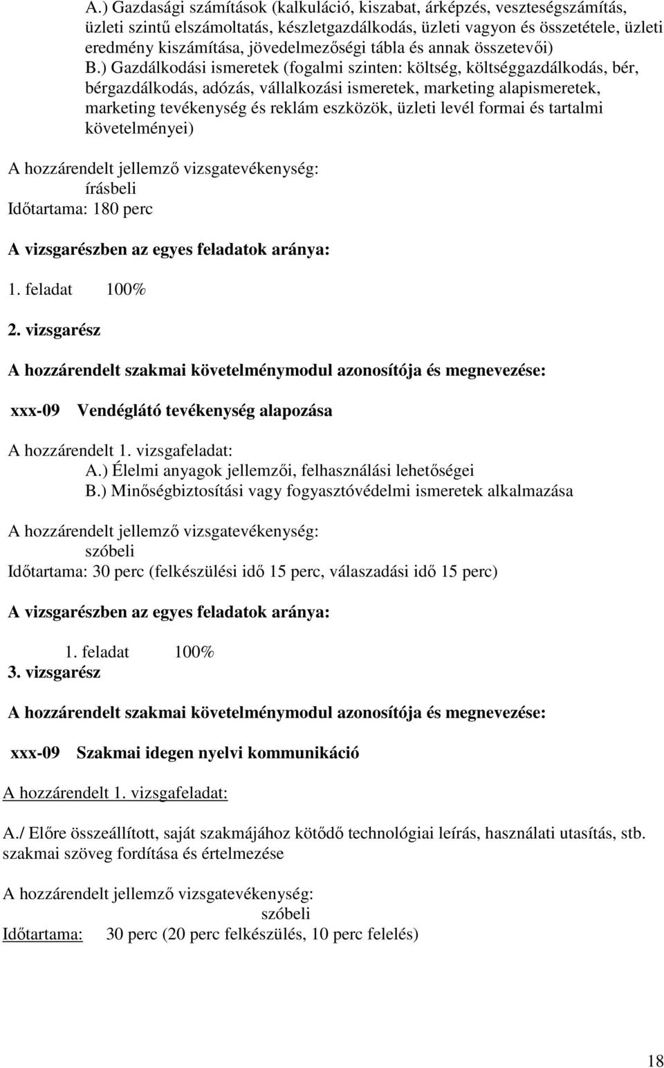 ) Gazdálkodási ismeretek (fogalmi szinten: költség, költséggazdálkodás, bér, bérgazdálkodás, adózás, vállalkozási ismeretek, marketing alapismeretek, marketing tevékenység és reklám eszközök, üzleti