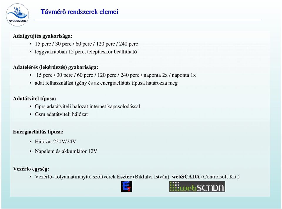 energiaellátás típusa határozza meg Adatátvitel típusa: Gprs adatátviteli hálózat internet kapcsolódással Gsm adatátviteli hálózat