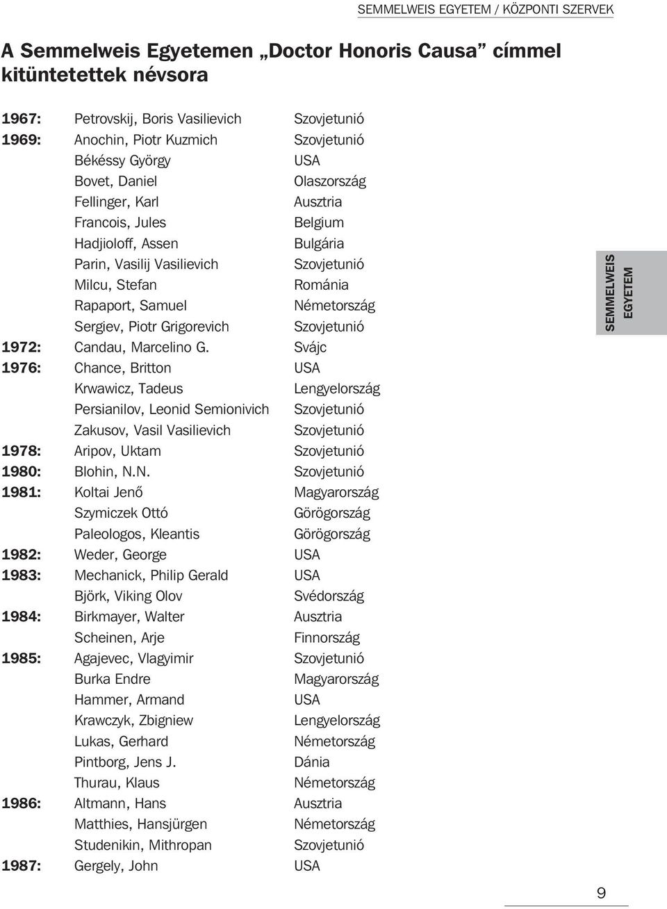Németország Sergiev, Piotr Grigorevich Szovjetunió 1972: Candau, Marcelino G.
