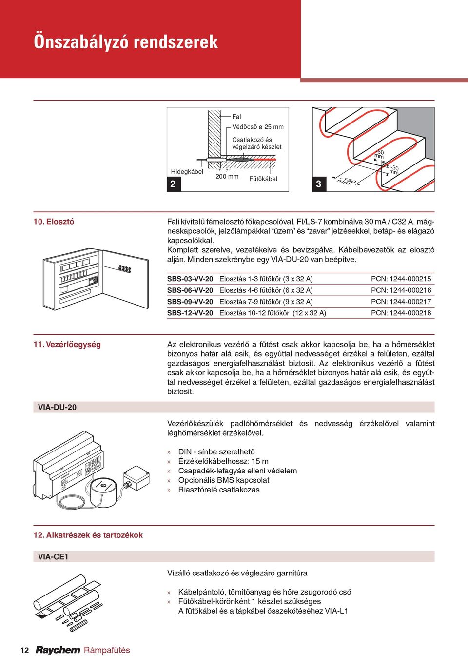 Komplett szerelve, vezetékelve és bevizsgálva. Kábelbevezetők az elosztó alján. Minden szekrénybe egy VIA-DU-20 van beépítve.