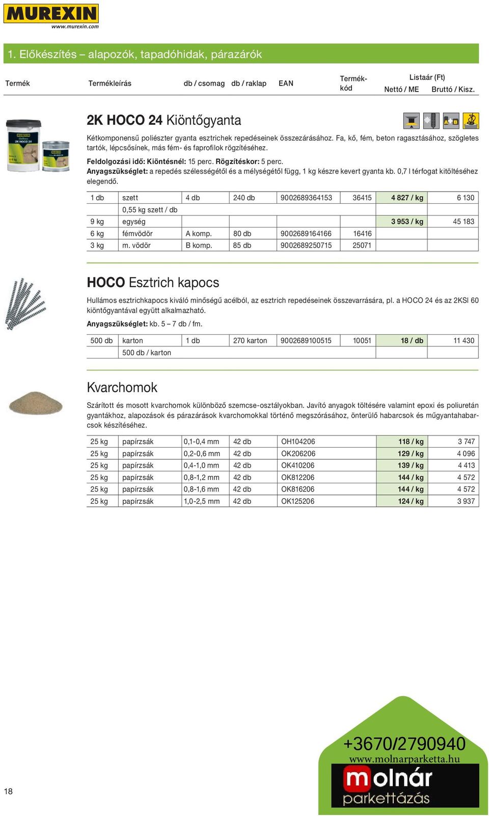 Anyagszükséglet: a repedés szélességétől és a mélységétől függ, 1 kg készre kevert gyanta kb. 0,7 l térfogat kitöltéséhez elegendő.