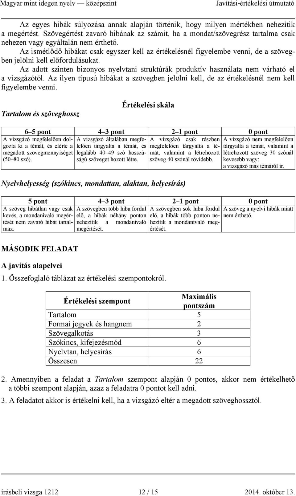 Az ismétlődő hibákat csak egyszer kell az értékelésnél figyelembe venni, de a szövegben jelölni kell előfordulásukat.