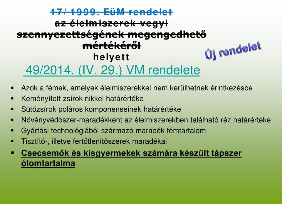 Sütőzsírok poláros komponenseinek határértéke Növényvédőszer-maradékként az élelmiszerekben található réz határértéke Gyártási