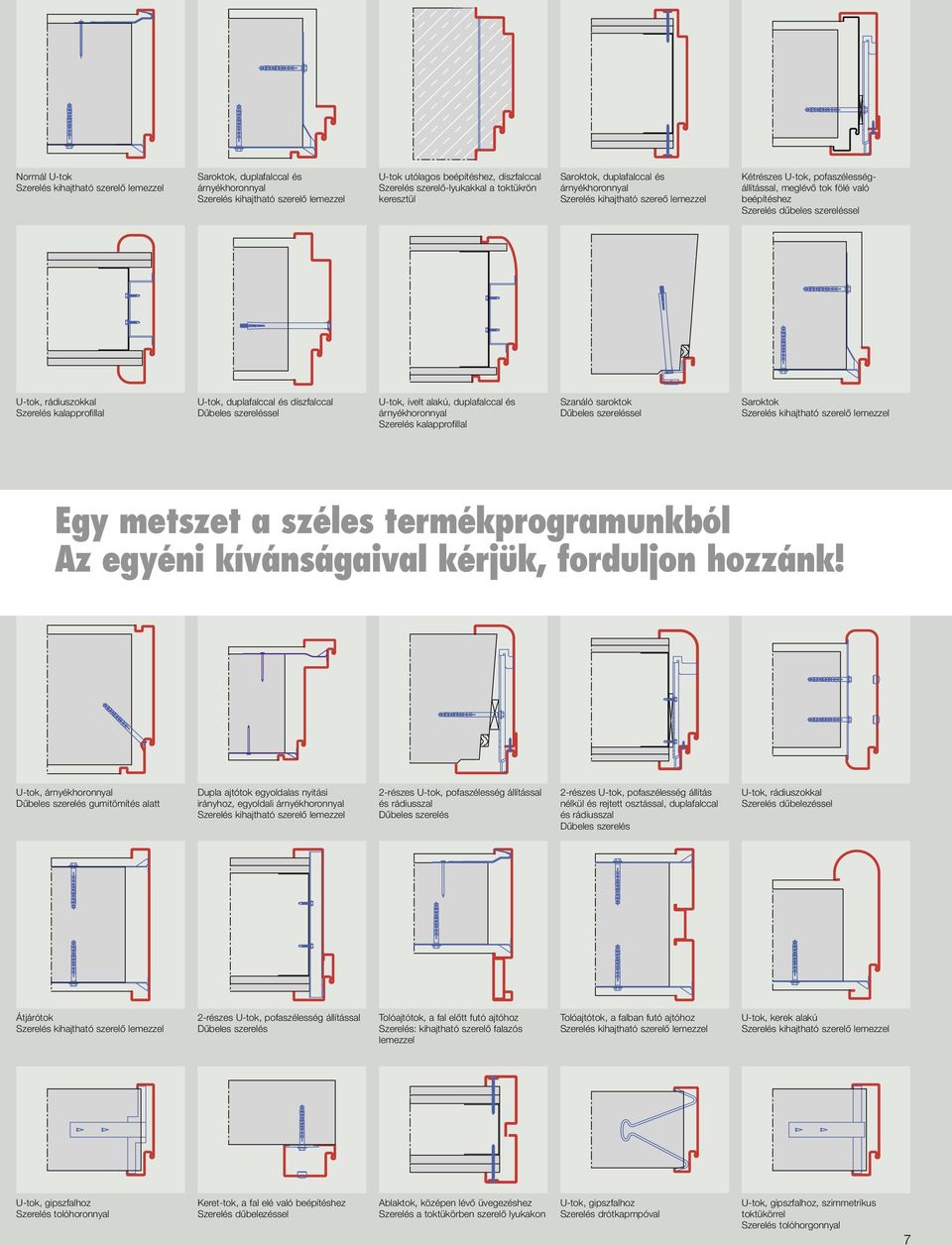 szereléssel U-tok, ívelt alakú, duplafalccal és árnyékhoronnyal Szanáló saroktok Dűbeles szereléssel Saroktok Egy metszet a széles termékprogramunkból Az egyéni kívánságaival kérjük, forduljon