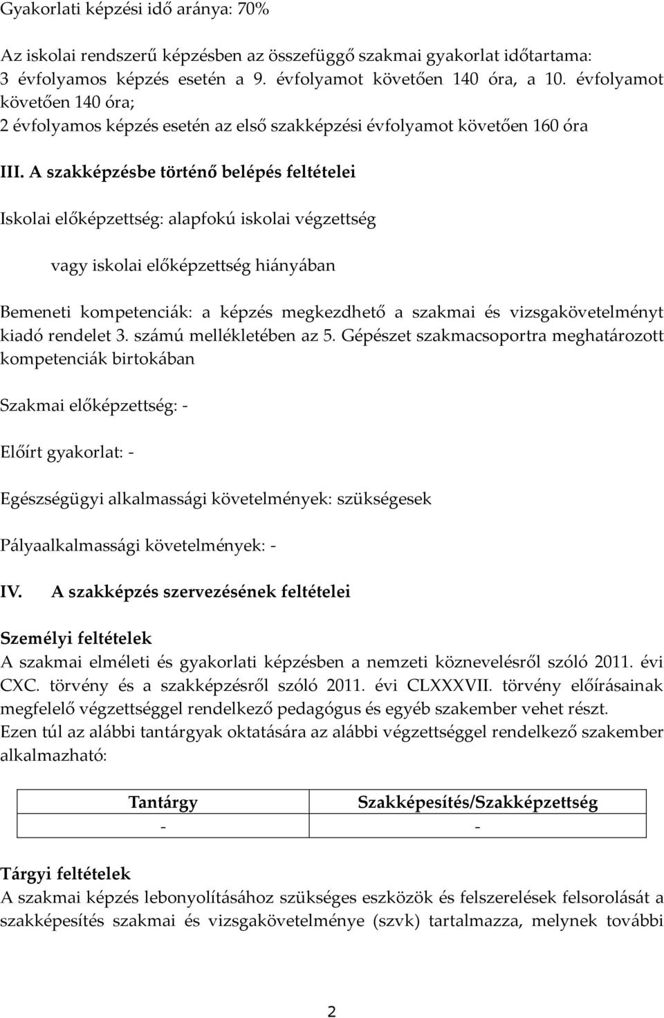 A szakképzésbe történő belépés feltételei Iskolai előképzettség: alapfokú iskolai végzettség vagy iskolai előképzettség hiányában Bemeneti kompetenciák: a képzés megkezdhető a szakmai és