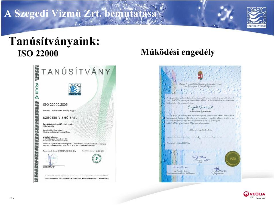 Tanúsítványaink: