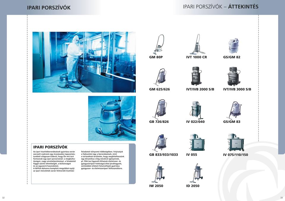 szûrés lehetôségét, a biztonságot és az egyszerû használatot. A Nilfisk-Advance komplett megoldást nyújt az ipari mûveletek során felmerülô tisztítási feladatok túlnyomó többségében.