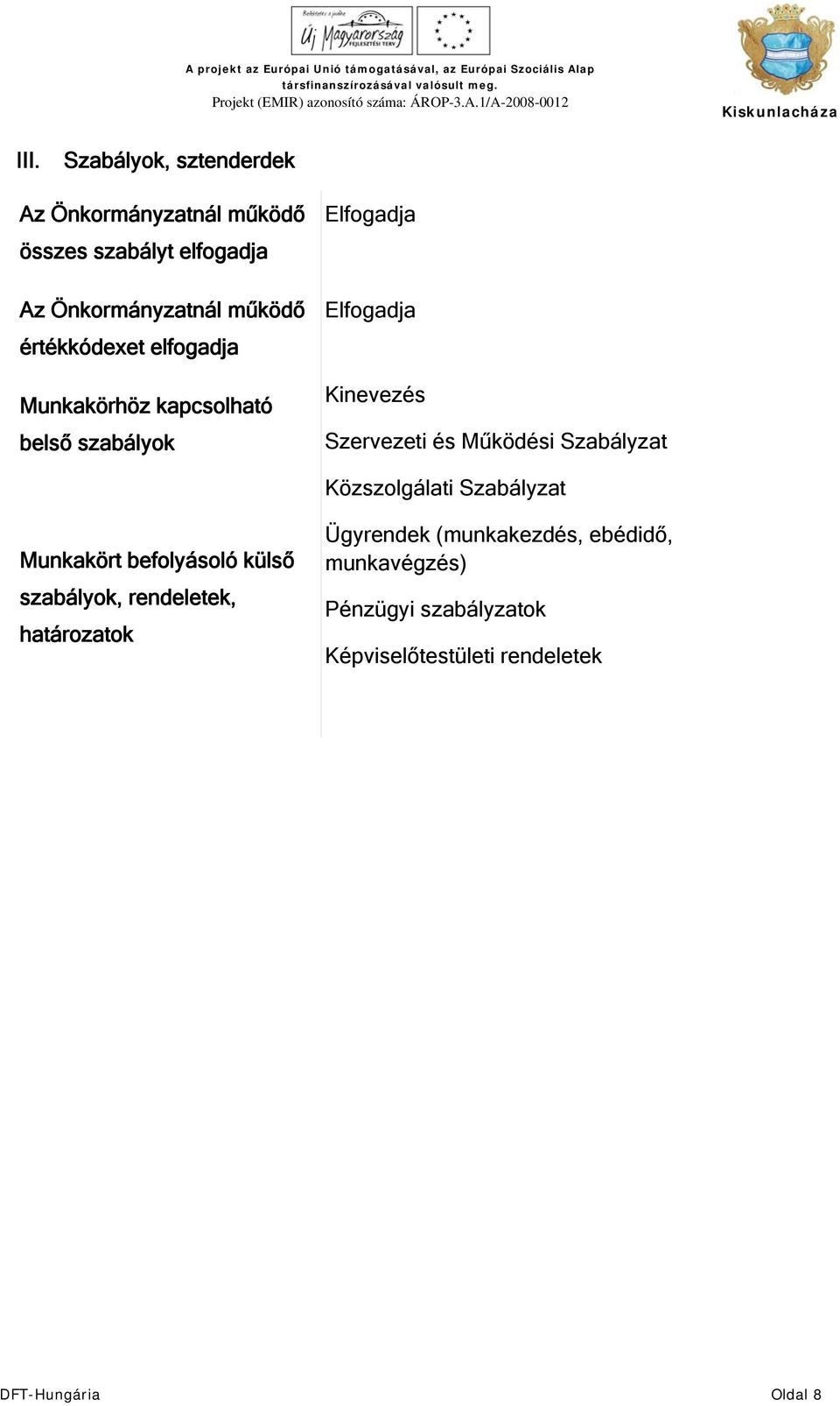 Működési Szabályzat Közszolgálati Szabályzat Munkakört befolyásoló külső szabályok, rendeletek, határozatok