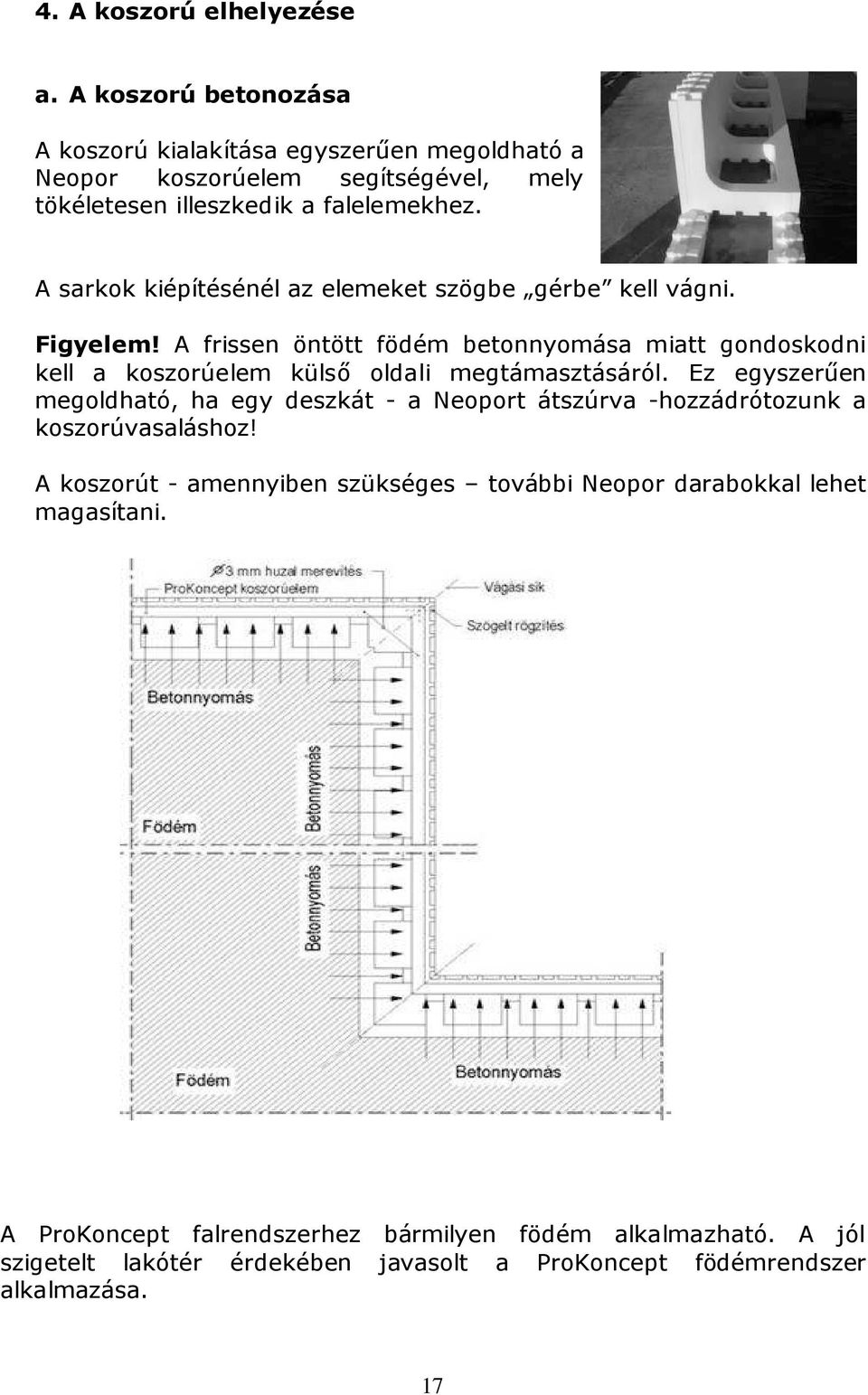 A sarkok kiépítésénél az elemeket szögbe gérbe kell vágni. Figyelem!