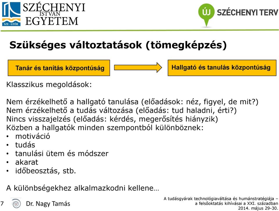 ) Nem érzékelhető a tudás változása (előadás: tud haladni, érti?
