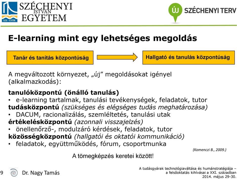 meghatározása) DACUM, racionalizálás, szemléltetés, tanulási utak értékelésközpontú (azonnali visszajelzés) önellenőrző-, modulzáró kérdések, feladatok,