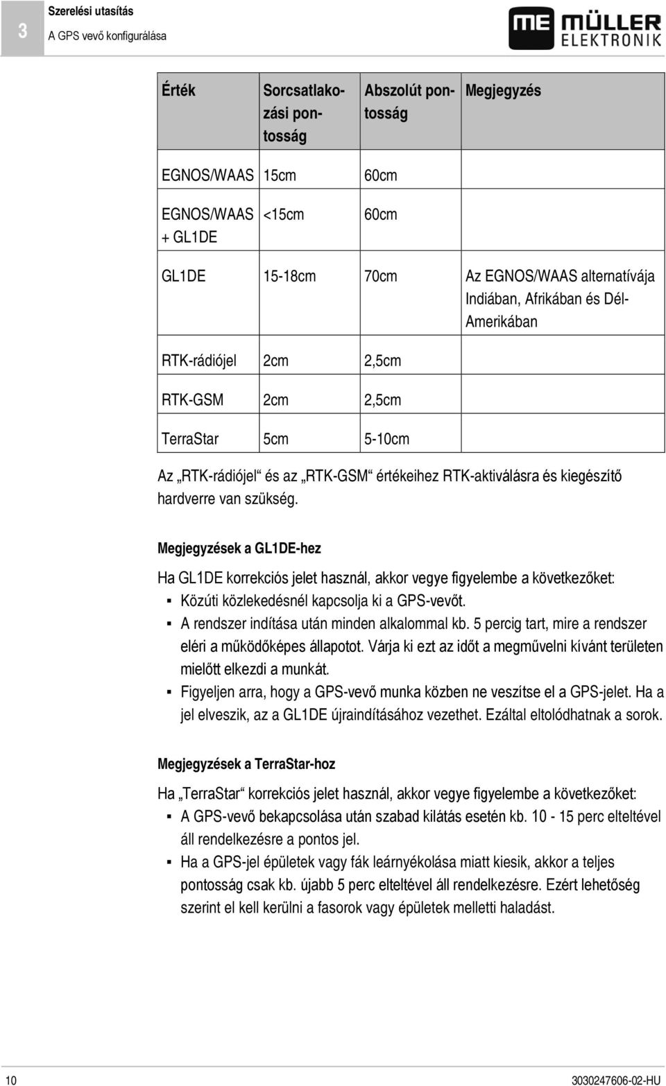 szükség. Megjegyzések a GL1DE-hez Ha GL1DE korrekciós jelet használ, akkor vegye figyelembe a következőket: Közúti közlekedésnél kapcsolja ki a GPS-vevőt.