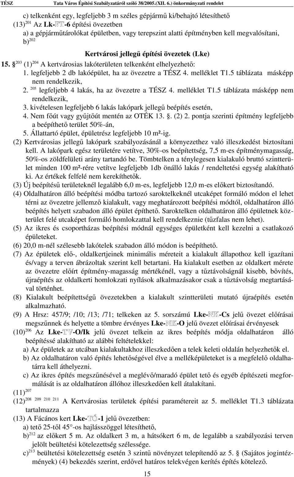 melléklet T1.5 táblázata másképp nem rendelkezik, 2. 205 legfeljebb 4 lakás, ha az övezetre a TÉSZ 4. melléklet T1.5 táblázata másképp nem rendelkezik, 3.
