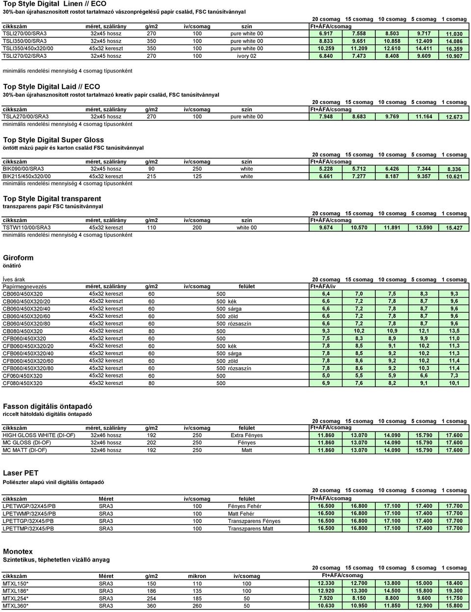 086 TSLI350/450x320/00 45x32 kereszt 350 100 pure white 00 10.259 11.209 12.610 14.411 16.359 TSLI270/02/SRA3 32x45 hossz 270 100 ivory 02 6.840 7.473 8.408 9.609 10.