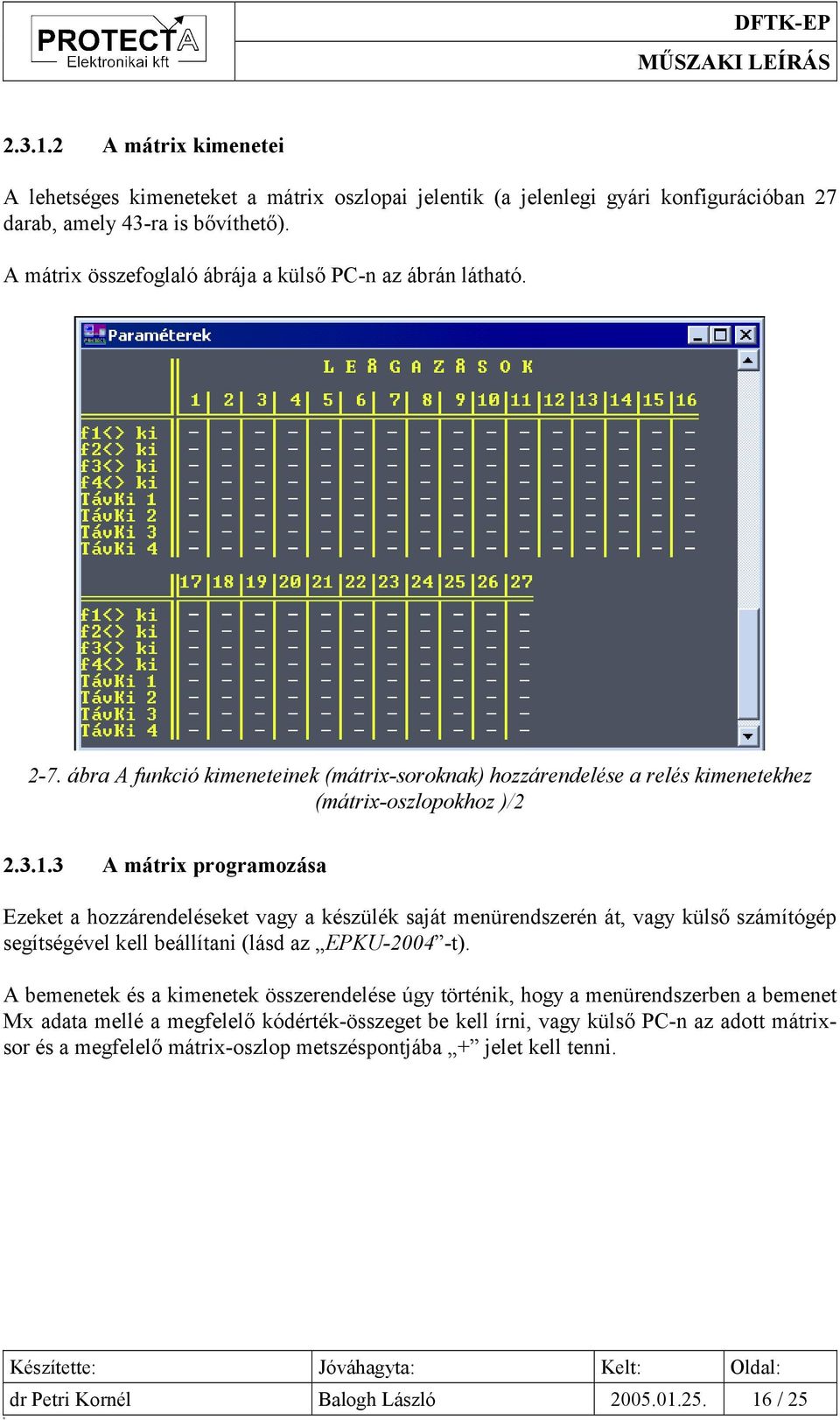 3 A mátrix programozása Ezeket a hozzárendeléseket vagy a készülék saját menürendszerén át, vagy külső számítógép segítségével kell beállítani (lásd az EPKU-2004 -t).