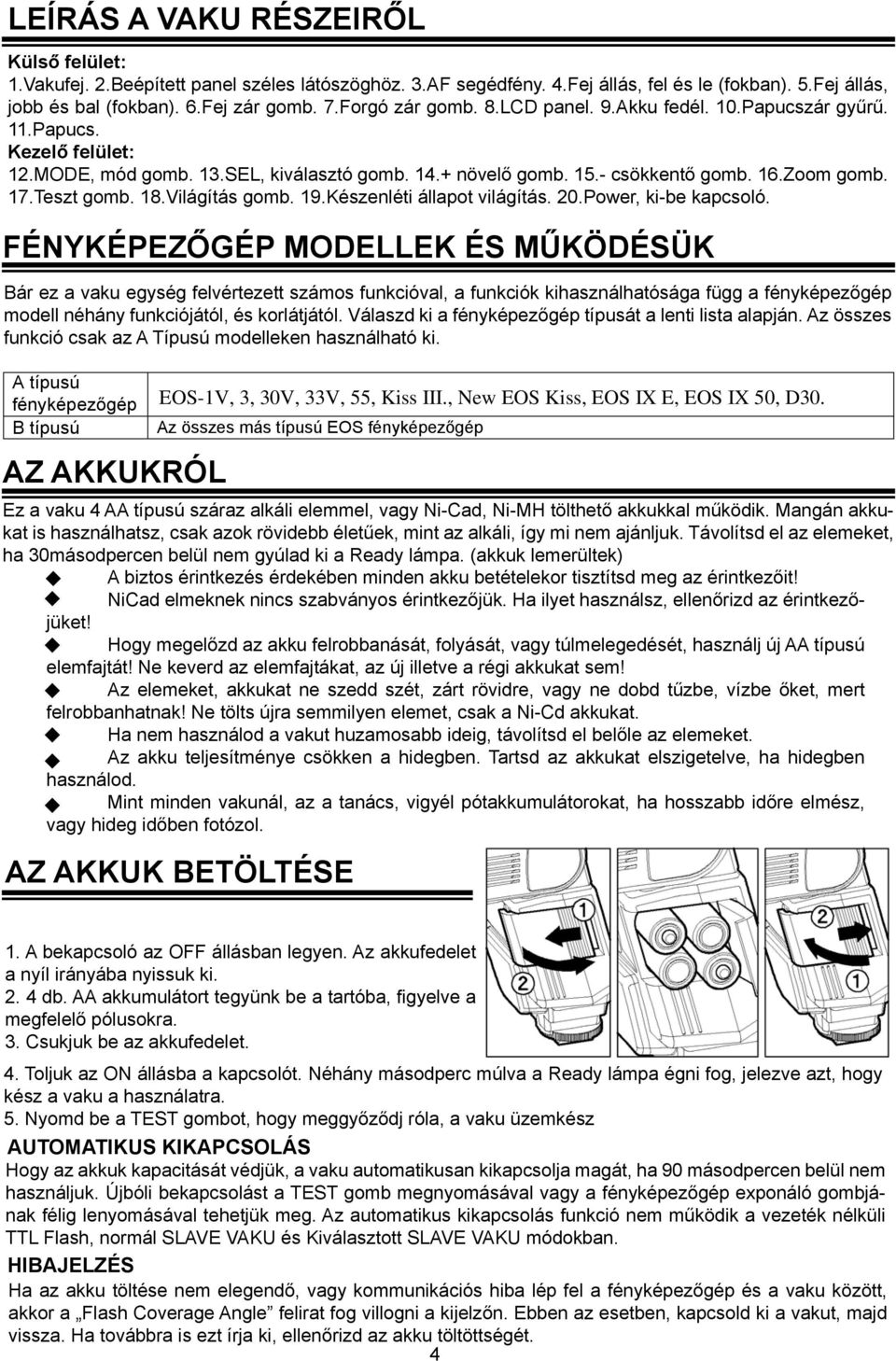 Teszt gomb. 18.Világítás gomb. 19.Készenléti állapot világítás. 20.Power, ki-be kapcsoló.