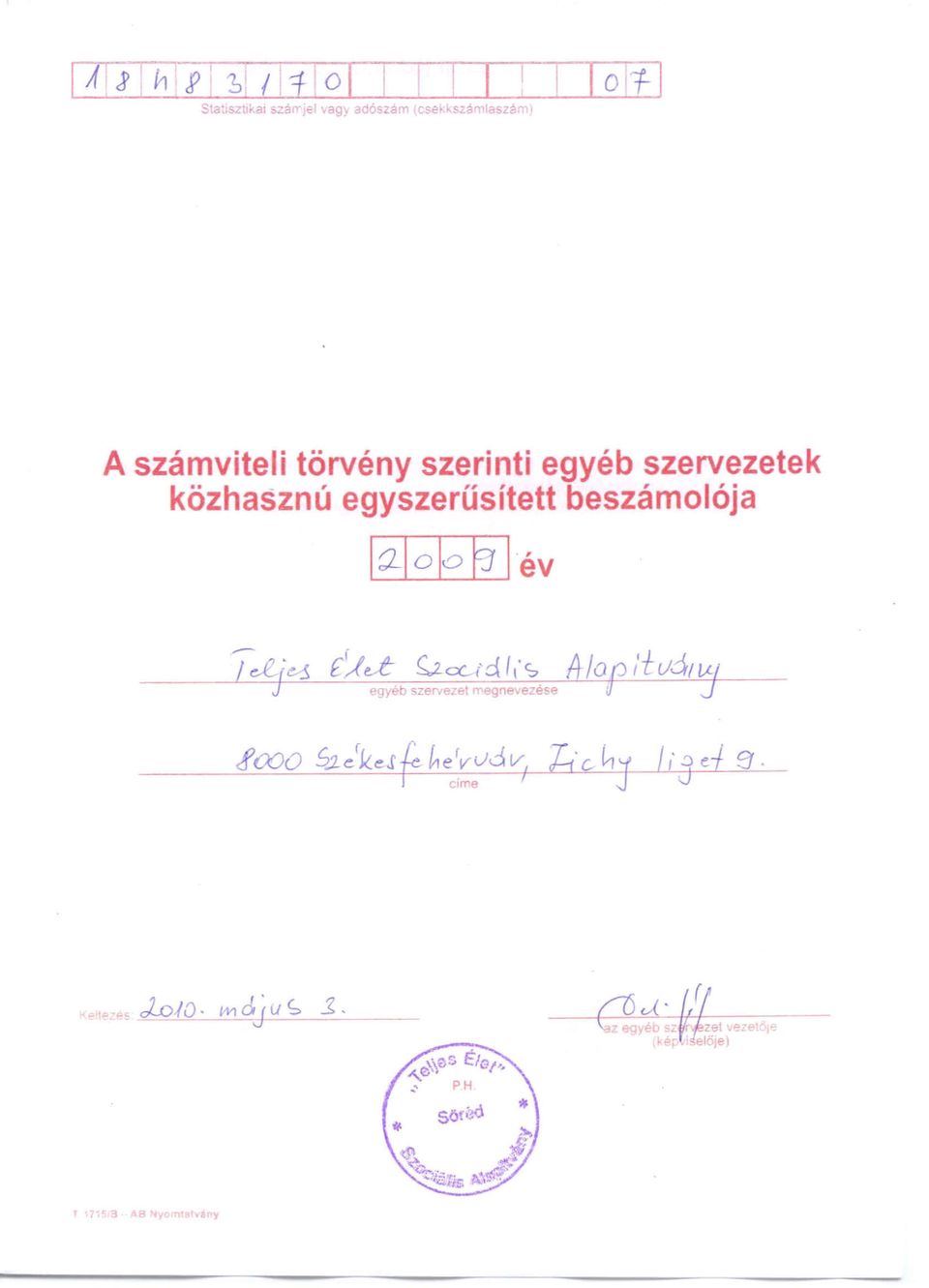 egyszerűsített beszámolója ~év