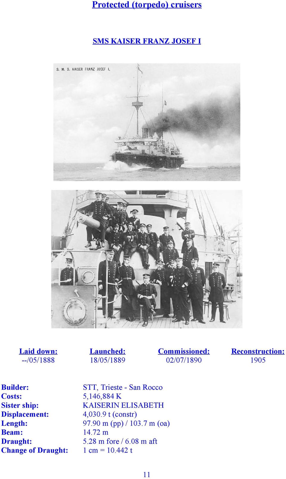 Commissioned: 02/07/1890 STT, Trieste - San Rocco 5,146,884 K KAISERIN ELISABETH 4,030.