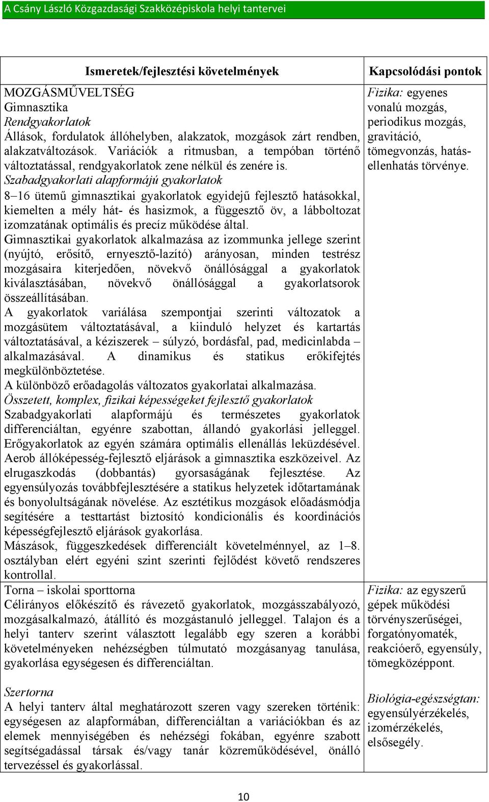 Szabadgyakorlati alapformájú gyakorlatok 8 16 ütemű gimnasztikai gyakorlatok egyidejű fejlesztő hatásokkal, kiemelten a mély hát- és hasizmok, a függesztő öv, a lábboltozat izomzatának optimális és