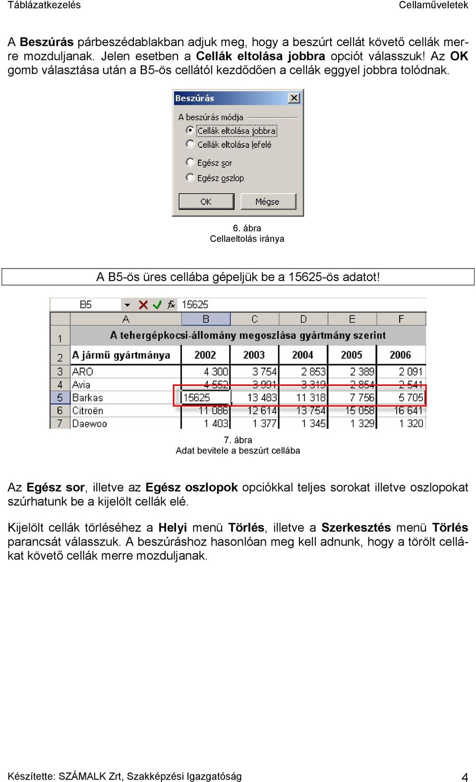 ábra Adat bevitele a beszúrt cellába Az Egész sor, illetve az Egész oszlopok opciókkal teljes sorokat illetve oszlopokat szúrhatunk be a kijelölt cellák elé.