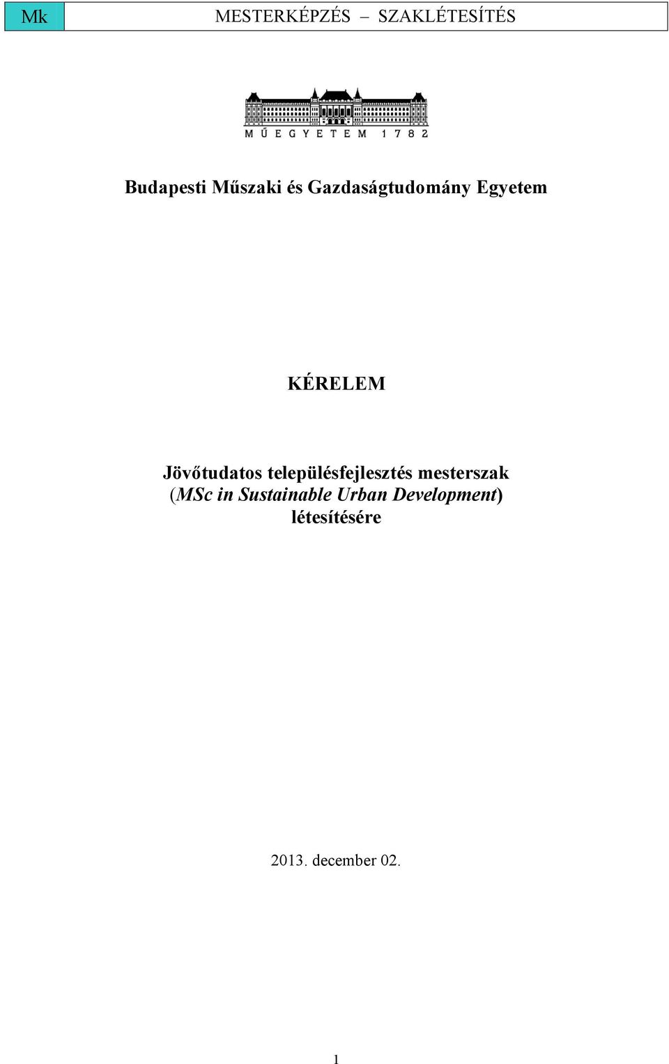 településfejlesztés mesterszak (MSc in