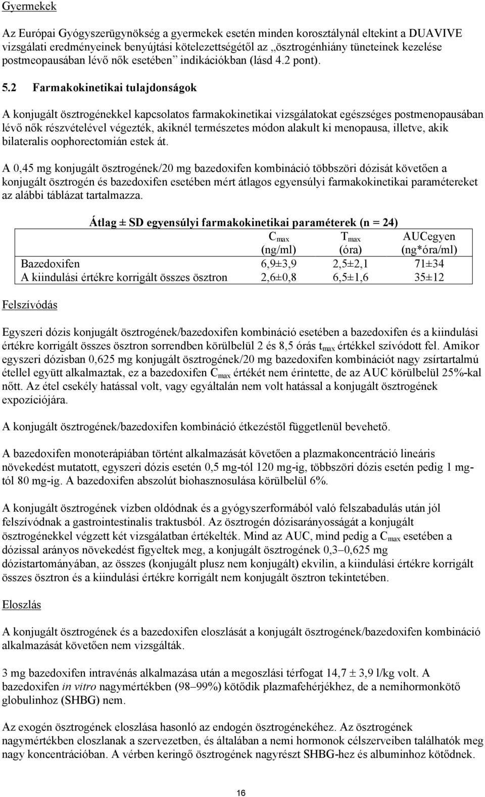 2 Farmakokinetikai tulajdonságok A konjugált ösztrogénekkel kapcsolatos farmakokinetikai vizsgálatokat egészséges postmenopausában lévő nők részvételével végezték, akiknél természetes módon alakult