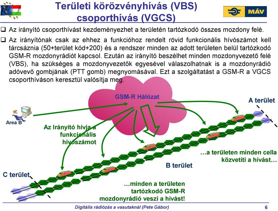 kapcsol. Ezután az irányító beszélhet minden mozdonyvezető felé (VBS), ha szükséges a mozdonyvezetők egyesével válaszolhatnak is a mozdonyrádió adóvevő gombjának (PTT gomb) megnyomásával.