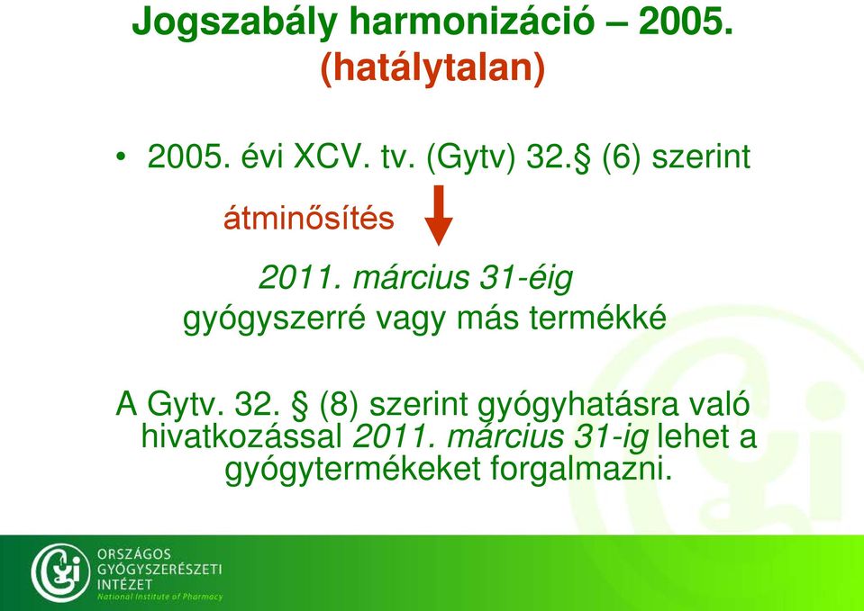 március 31-éig gyógyszerré vagy más termékké A Gytv. 32.