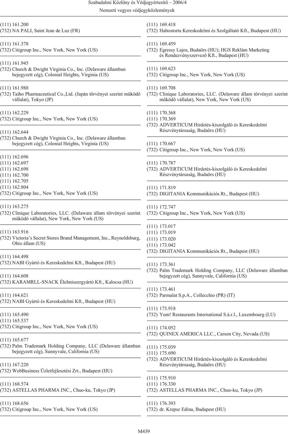 (Delaware államban bejegyzett cég), Colonial Heights, Virginia (US) (111) 162.696 (111) 162.697 (111) 162.698 (111) 162.700 (111) 162.705 (111) 162.804 (111) 163.275 (111) 163.916 (111) 164.