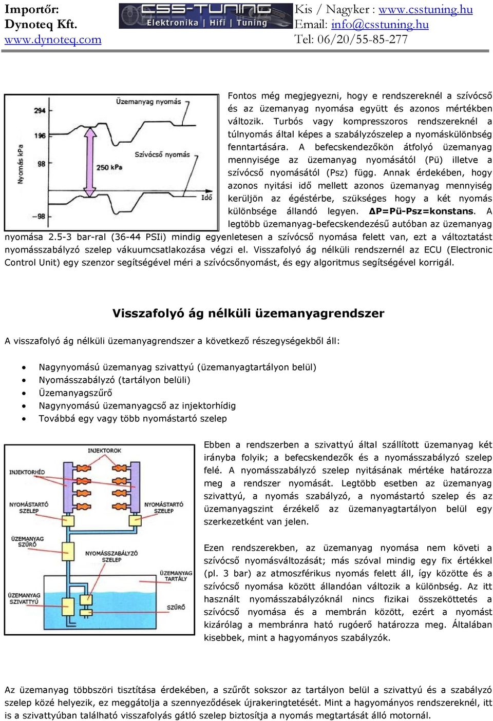 A befecskendezőkön átfolyó üzemanyag mennyisége az üzemanyag nyomásától (Pü) illetve a szívócső nyomásától (Psz) függ.