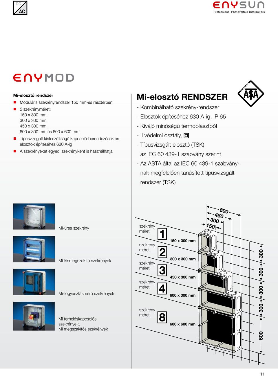 Elosztók építéséhez 630 A-ig, IP 65 - Kiváló minőségű termoplasztból - II védelmi osztály, - Típusvizsgált elosztó (TSK) az IEC 60 439-1 szabvány szerint - Az ASTA által az IEC 60 439-1 szabványnak