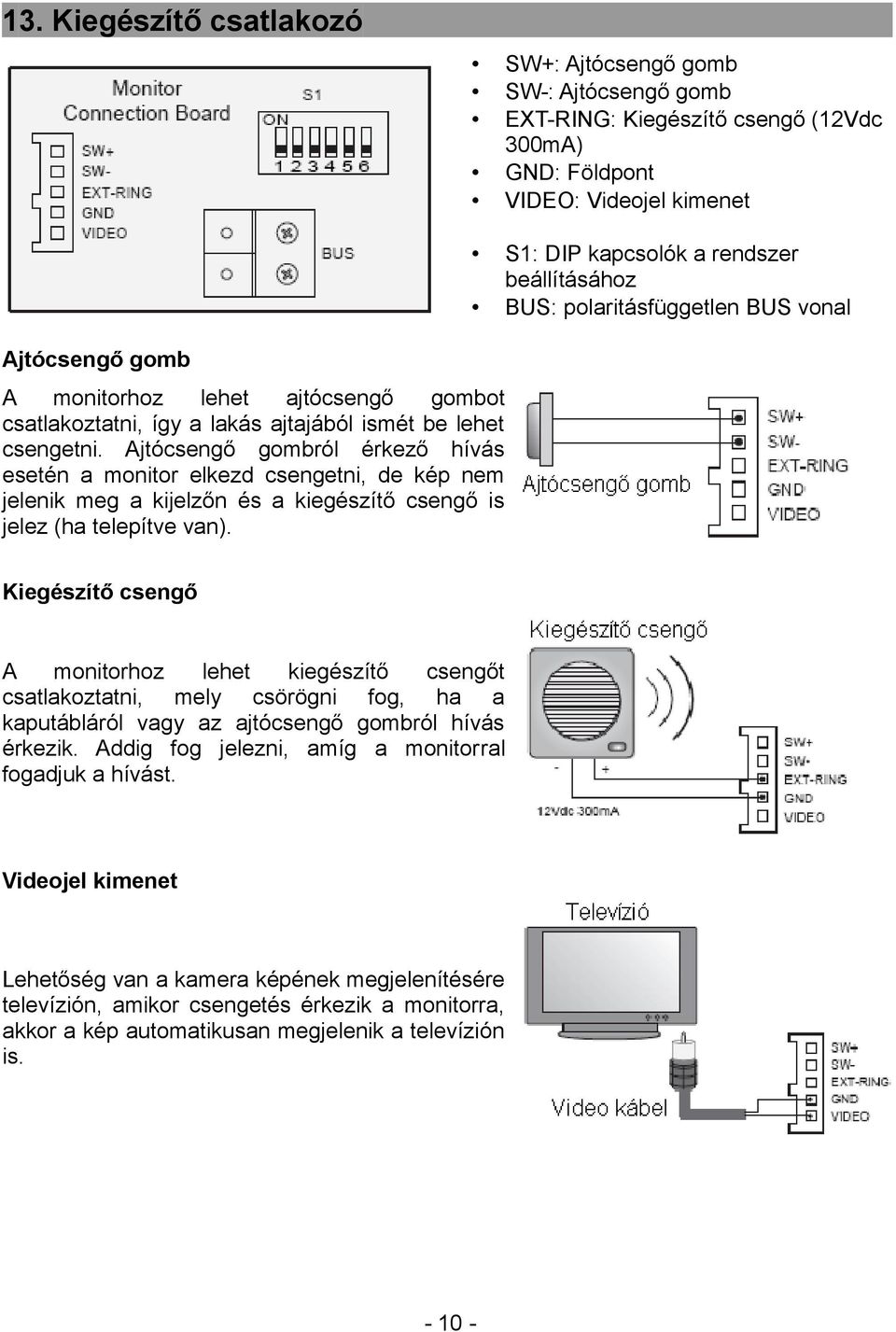 Ajtócsengő gombról érkező hívás esetén a monitor elkezd csengetni, de kép nem jelenik meg a kijelzőn és a kiegészítő csengő is jelez (ha telepítve van).