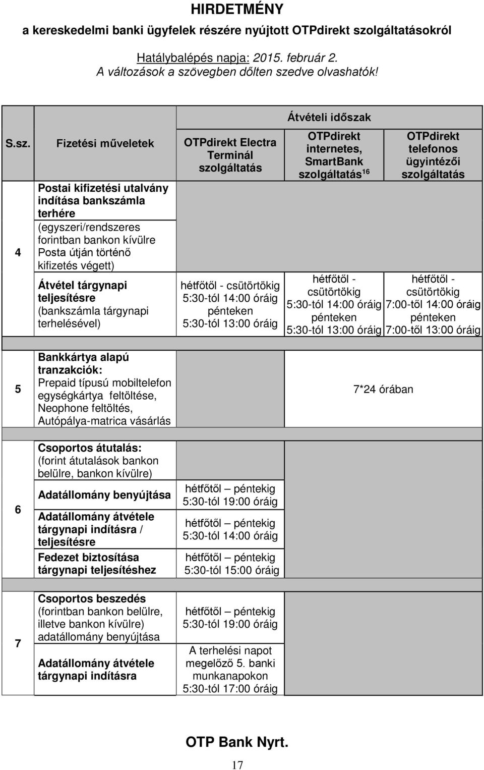 4 Fizetési műveletek Postai kifizetési utalvány indítása bankszámla terhére (egyszeri/rendszeres forintban bankon kívülre Posta útján történő kifizetés végett) Átvétel tárgynapi teljesítésre