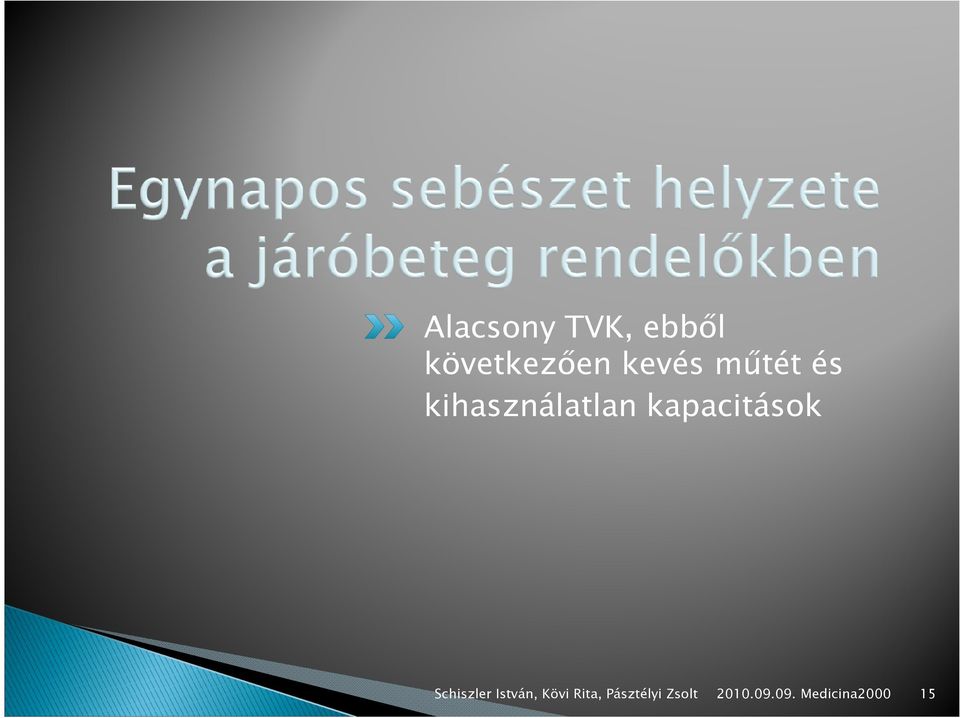 kapacitások Schiszler István, Kövi