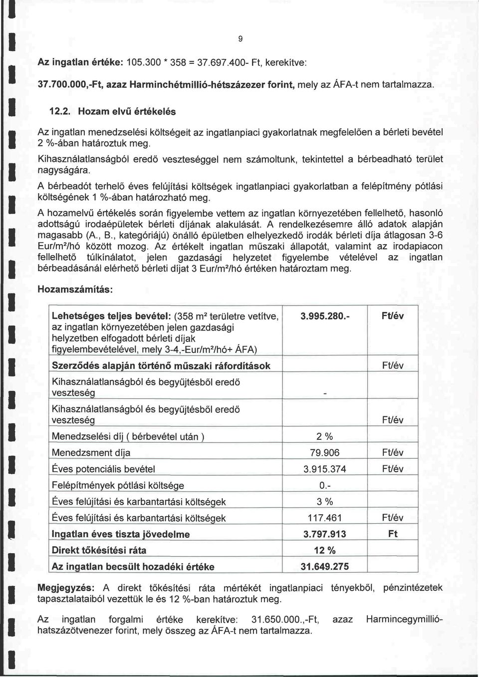Kihasználatlanságból eredő veszteséggel nem számoltunk, tekintettel a bérbeadható terület nagyságára.