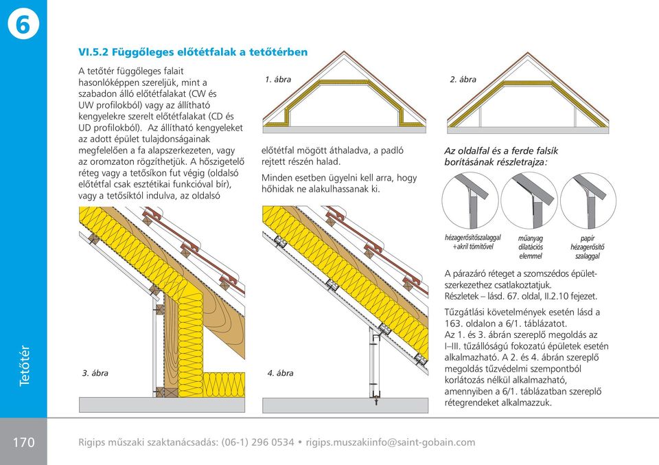 A hôszigetelô réteg vagy a tetôsíkon fut végig (oldalsó elôtétfal csak esztétikai funkcióval bír), vagy a tetôsíktól indulva, az oldalsó 1. ábra 2.