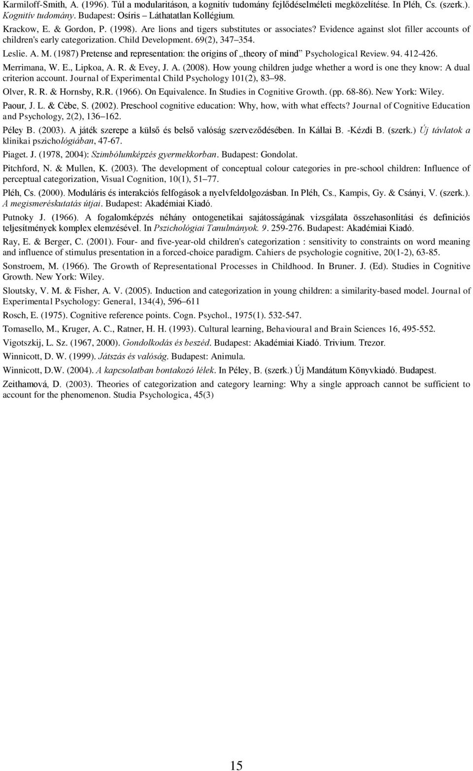 (1987) Pretense and representation: the origins of theory of mind Psychological Review. 94. 412-426. Merrimana, W. E., Lipkoa, A. R. & Evey, J. A. (2008).