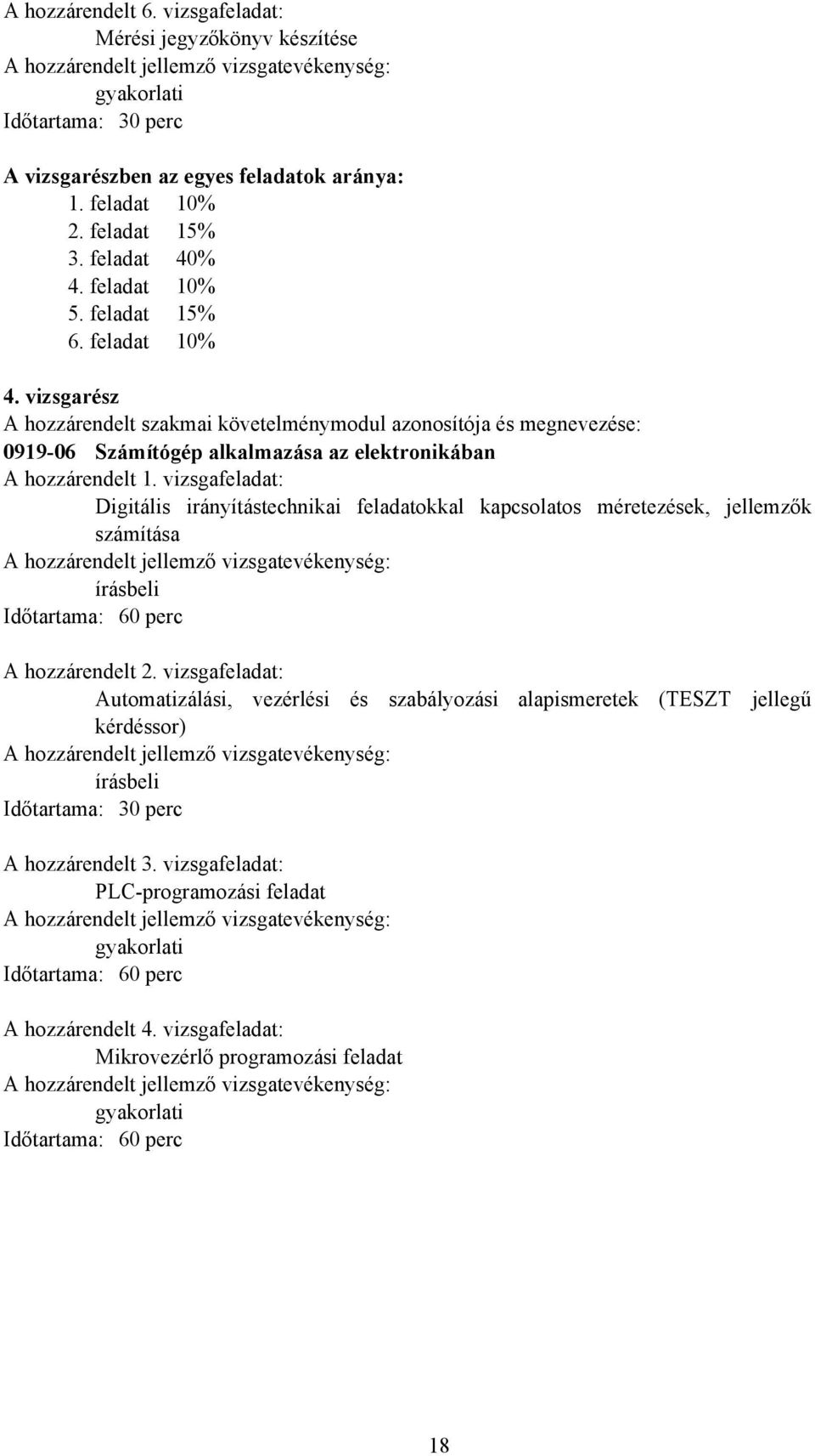 vizsgafeladat: Digitális irányítástechnikai feladatokkal kapcsolatos méretezések, jellemzők számítása írásbeli Időtartama: 60 perc A hozzárendelt 2.