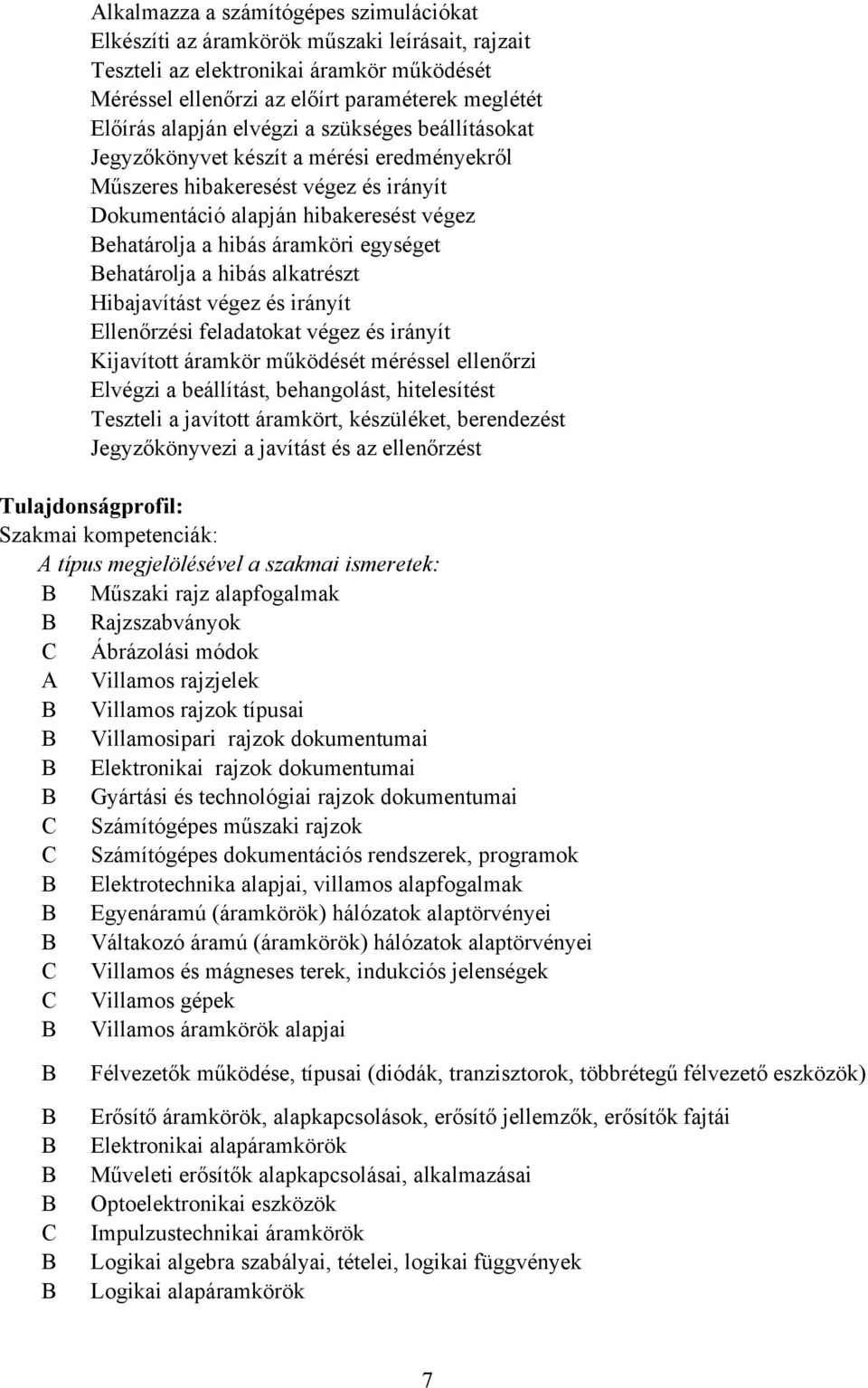 ehatárolja a hibás alkatrészt Hibajavítást végez és irányít Ellenőrzési feladatokat végez és irányít Kijavított áramkör működését méréssel ellenőrzi Elvégzi a beállítást, behangolást, hitelesítést