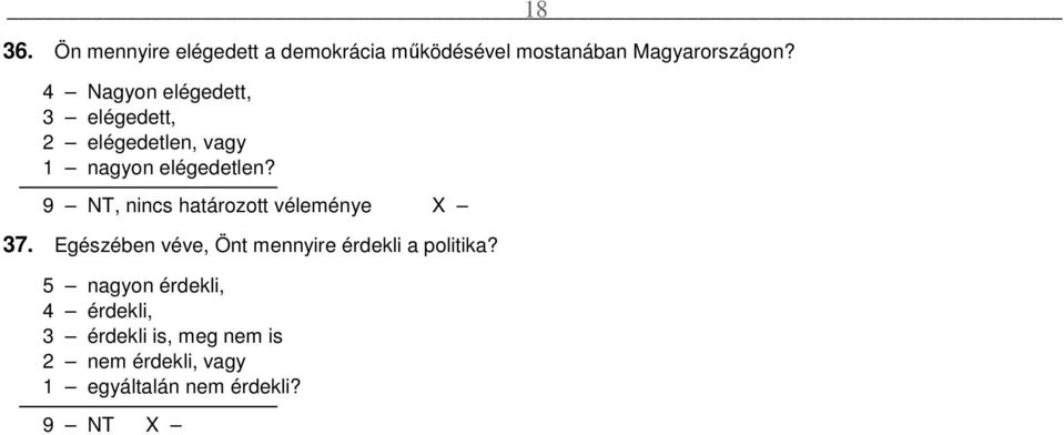 9 NT, nincs határozott véleménye X 37. Egészében véve, Önt mennyire érdekli a politika?