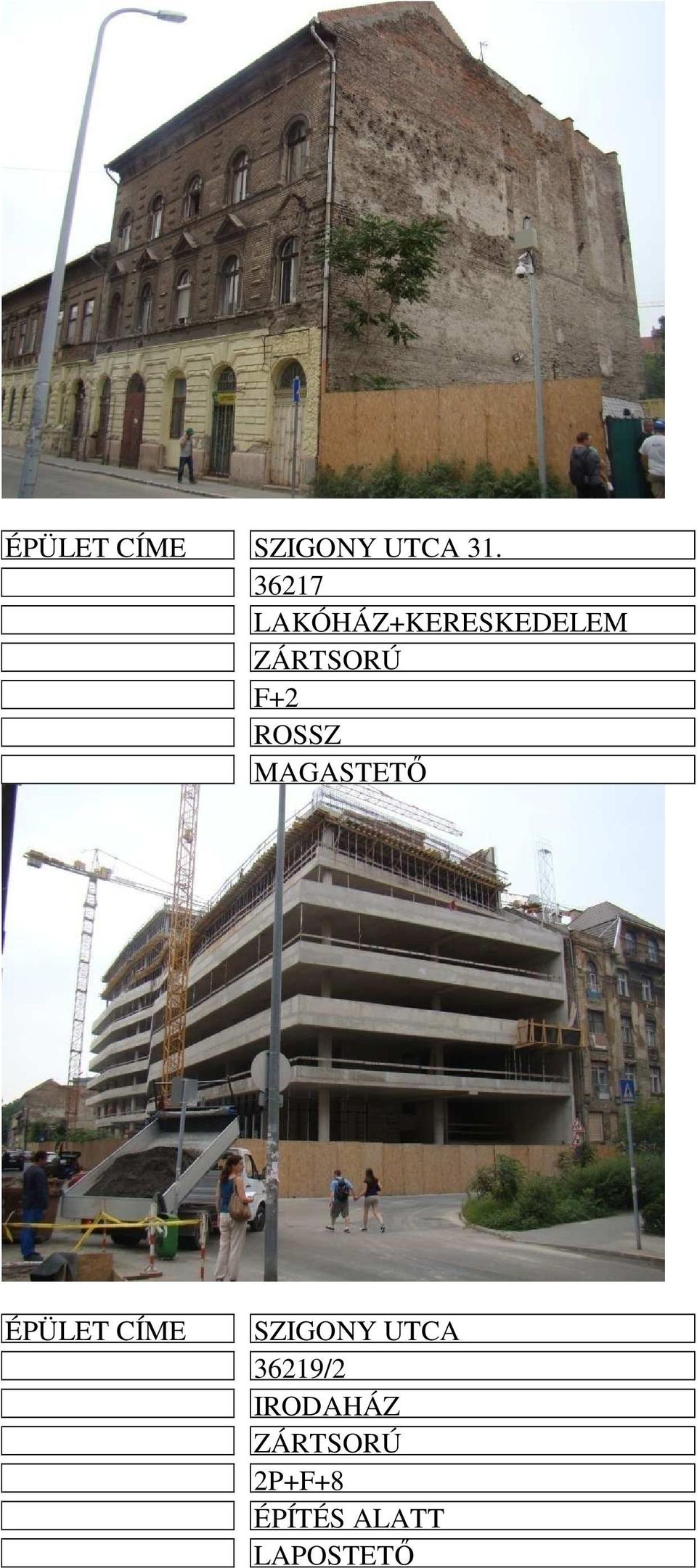 ROSSZ MAGASTETŐ ÉPÜLET CÍME SZIGONY UTCA