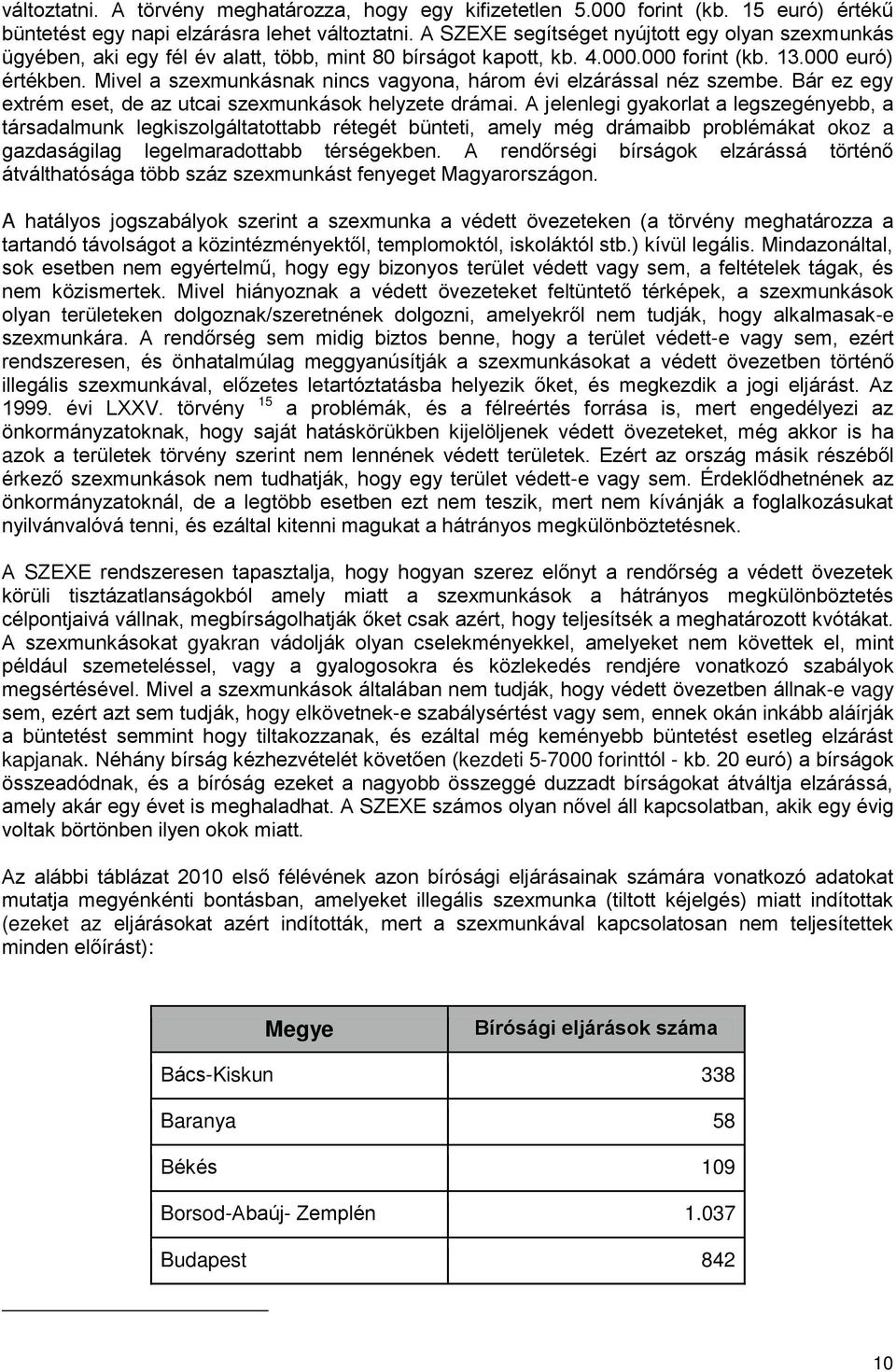 Mivel a szexmunkásnak nincs vagyona, három évi elzárással néz szembe. Bár ez egy extrém eset, de az utcai szexmunkások helyzete drámai.